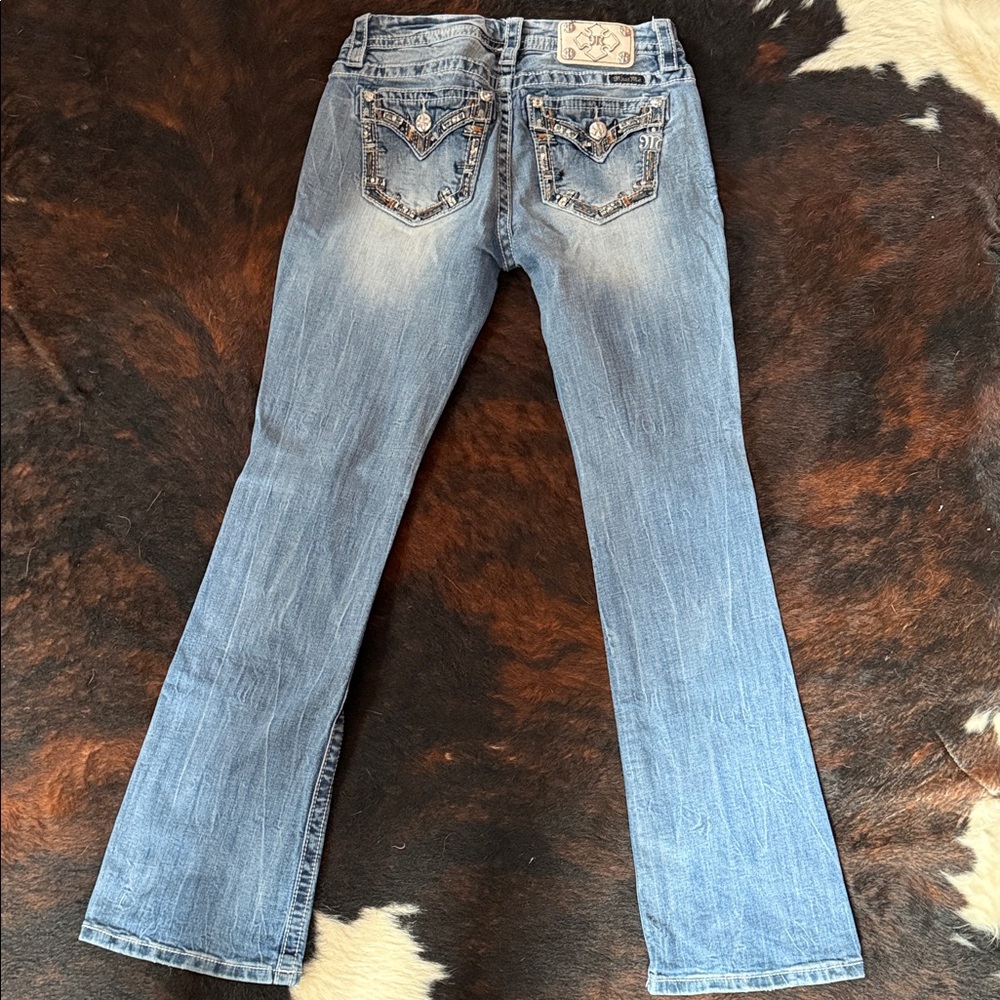 Miss Me Light Blue Embellished Back Pocket Boot Cut Jeans